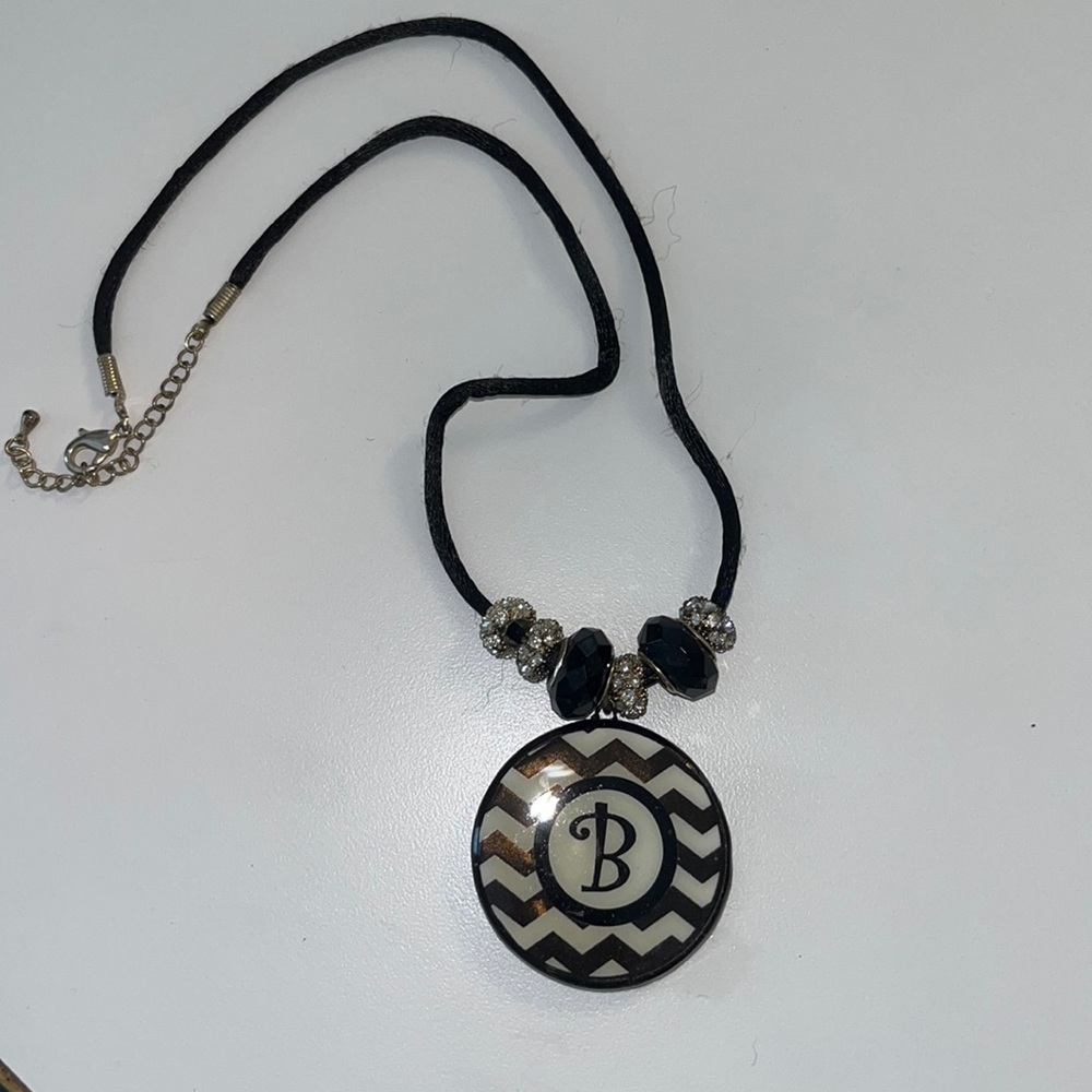 Black Corded Monogrammed Necklace with black and silver beads